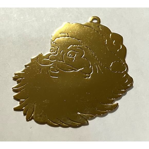 Vintage Brass Etched Ornament Santa Claus Face Gloria Duchin 1992 Made in USA - Picture 1 of 10